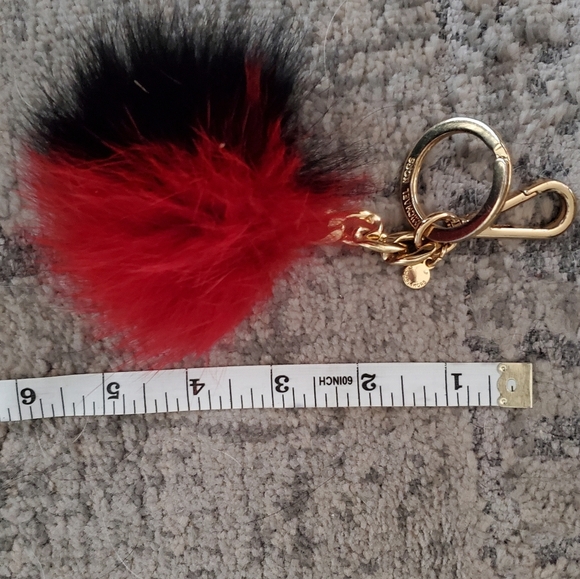 Michael Kors Red/Black Fuzzy Pompom Keychain/Bag Clip - Picture 5 of 11
